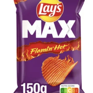 LOT DE 10 CARTONS LAY S MAX FLAMIN HOT RIBBEL CHIPS 150GRAMMES